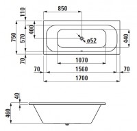Laufen SOLUTIONS vana 1700x750x460 mm vestavná verze, bílá   H2235300000001